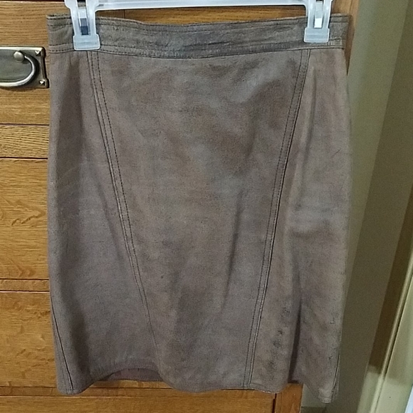 Brown distressed leather straight skirt, size 9/10 - Picture 1 of 5